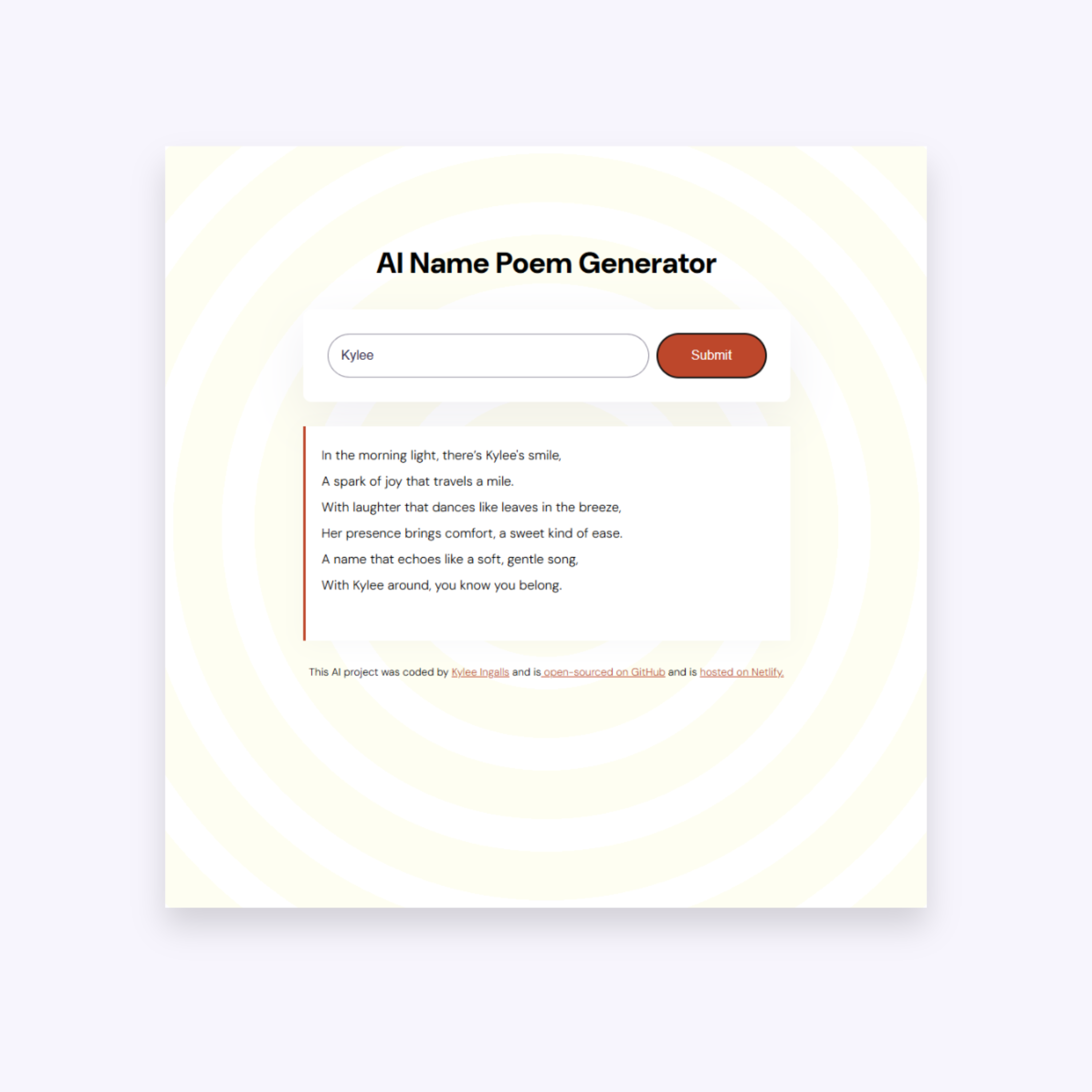 Screenshot of poem generator website homepage